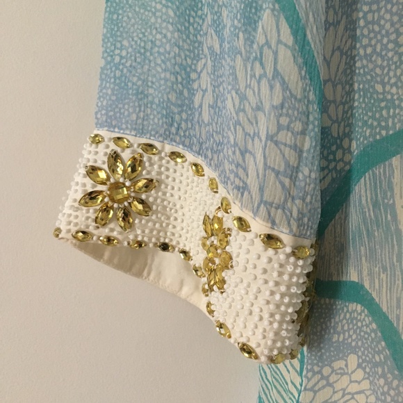 CHRISTIANE CELLE CALYPSO Pure Silk Chiffon Embellished Beach Blouse XS - Picture 4 of 7